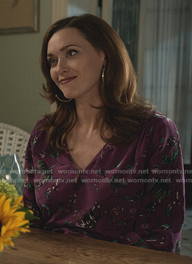Abigail’s purple floral v-neck blouse on Good Witch