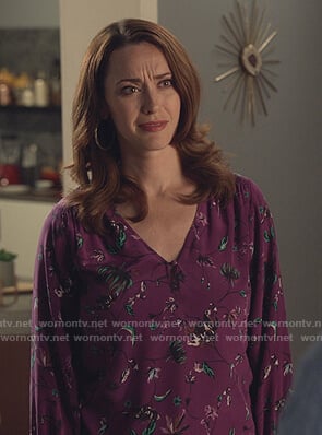 Abigail’s purple floral v-neck blouse on Good Witch