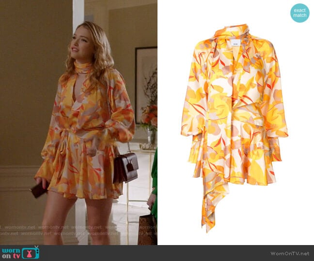 Bradley Draped Abstract-Print Dress by Acler worn by Kirby Anders (Maddison Brown) on Dynasty