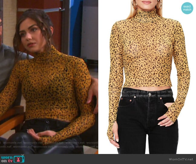 Jordan Leopard Print Long Sleeve Crop Top by AFRM worn by Ciara Brady (Victoria Konefal) on Days of our Lives