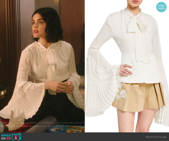 Katy’s white bell sleeve blouse on Katy Keene