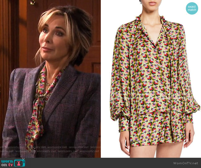 Londyn Tie-Neck Geo-Print Top by Alexis worn by Kate Roberts (Lauren Koslow) on Days of our Lives