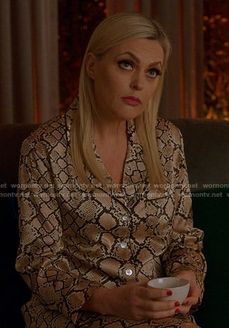 Alexis's beige snake print pajamas on Dynasty