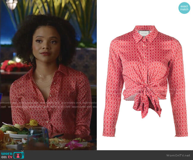 WornOnTV: Vanessa’s red printed blouse and pants on Dynasty | Jade ...