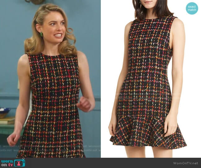 Sonny Tweed Ruffle Skater Dress by Alice + Olivia worn by Joanna Vanderham on Legends of Tomorrow