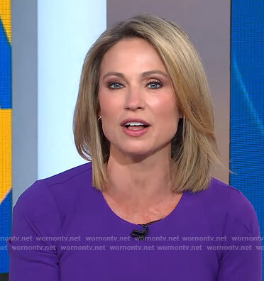 Amy's purple crew neck sheath dress on Good Morning America