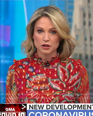 Amy’s red floral ruffle blouse on Good Morning America