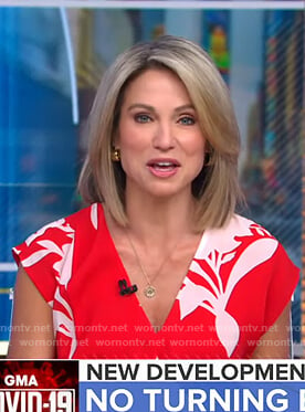 Amy’s red floral v-neck top on Good Morning America