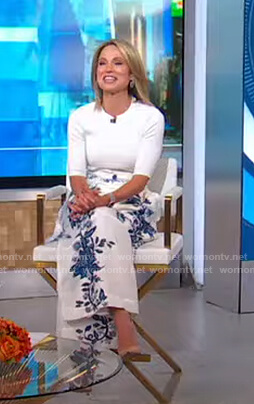 Amy’s white and blue floral pants on Good Morning America