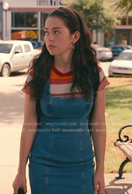 Annie's striped ribbed top and denim dress on Sweet Magnolias