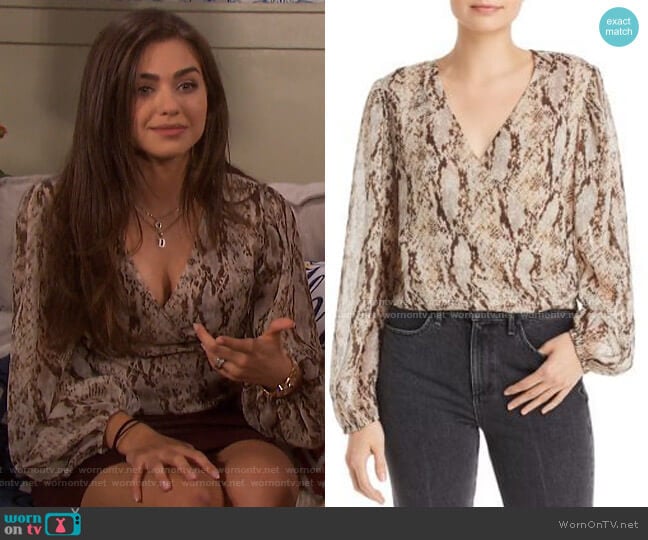 Snake-Print Faux Wrap Blouse by Bardot worn by Ciara Brady (Victoria Konefal) on Days of our Lives