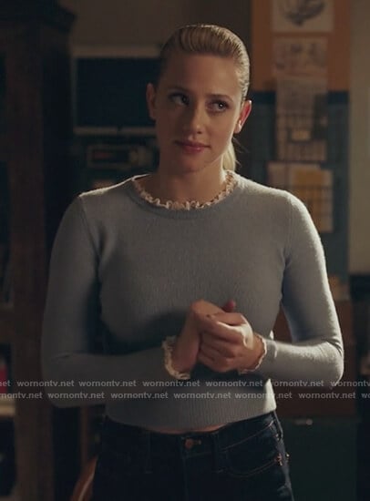 Betty’s blue lace-trim sweater on Riverdale