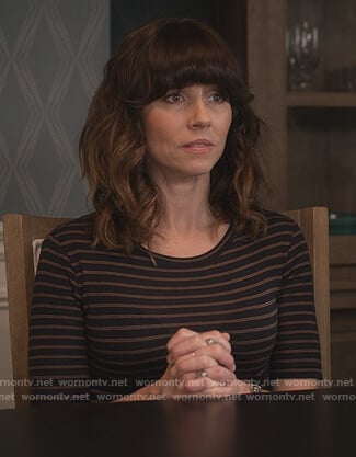 Judy’s black striped tee on Dead to Me