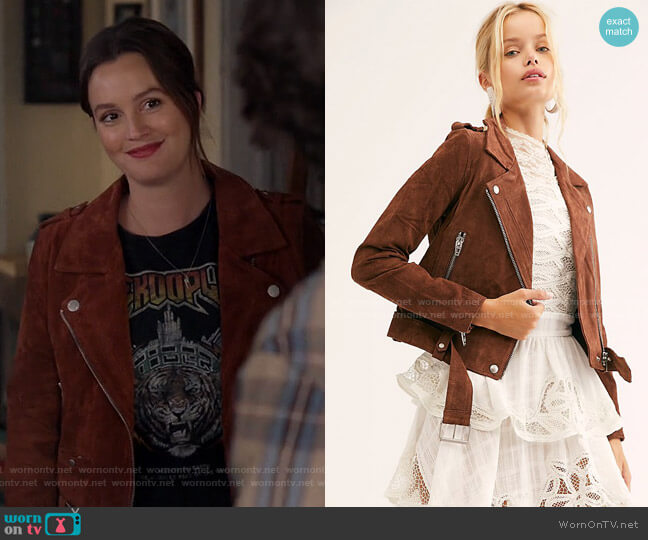 Angie’s brown suede moto jacket on Single Parents