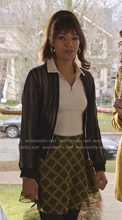 Charlie's black sheer striped jacket and check skirt on Legends of Tomorrow
