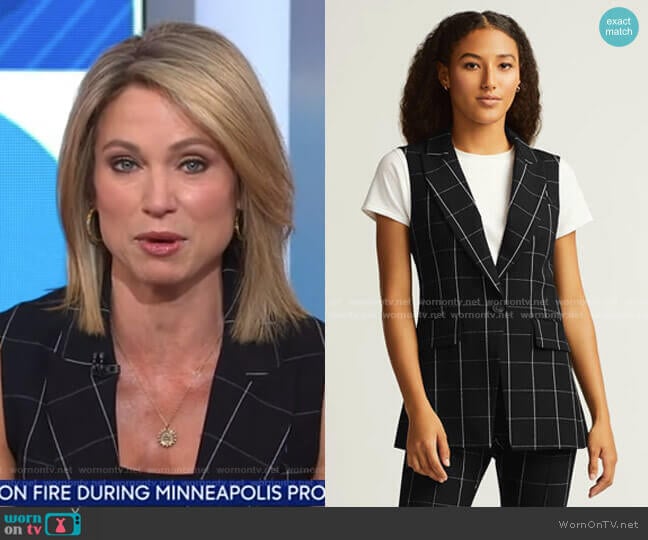 Classic Grid Plaid Vest by Argent worn by Amy Robach on Good Morning America