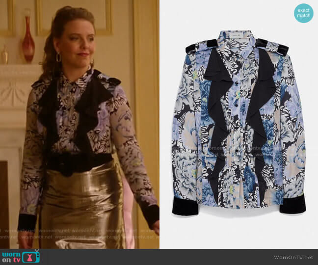 Pleated Blouse With Kaffe Fassett Print by Coach worn by Amanda (Helene Yorke) on Katy Keene