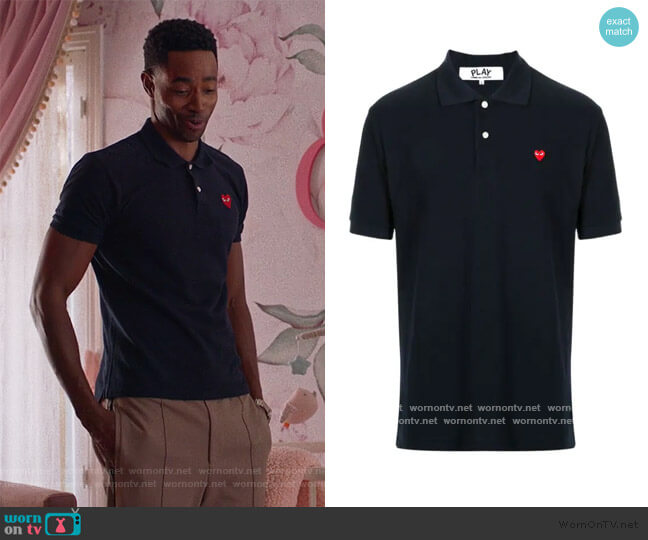 branded short-sleeved polo shirt by Comme des Gargons worn by Jay Ellis on Insecure