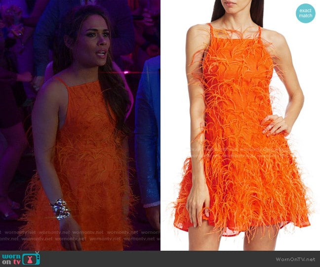 Shannon Feather Mini Dress by Cult Gaia worn by Cristal Jennings (Daniella Alonso) on Dynasty