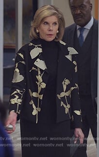 Diane’s black floral metallic blazer on The Good Fight