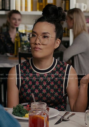 Doris’s black patterned vest on American Housewife