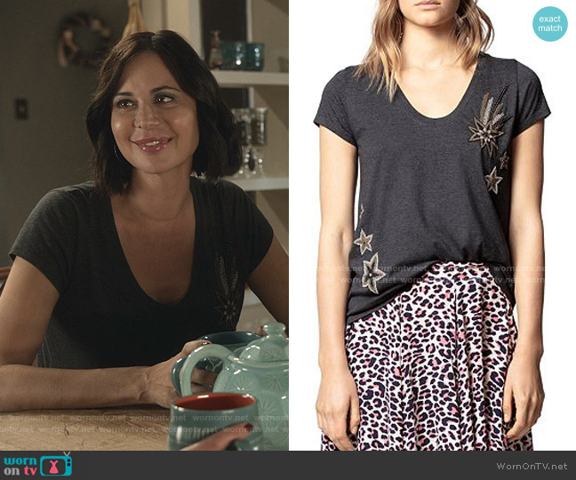 Embroidered-Star Tee by Zadig & Voltaire worn by Cassandra Nightingale (Catherine Bell) on Good Witch