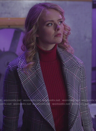 Eve’s gray plaid trench coat on Supergirl