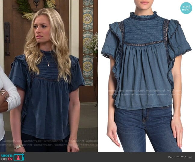 Le Femme Ruffled Babydoll Top by Free People worn by Gemma (Beth Behrs) on The Neighborhood