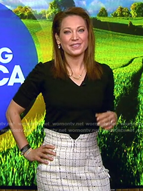 Ginger’s white check tweed skirt on Good Morning America
