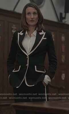 Helene's black stripe trim blazer on Killing Eve