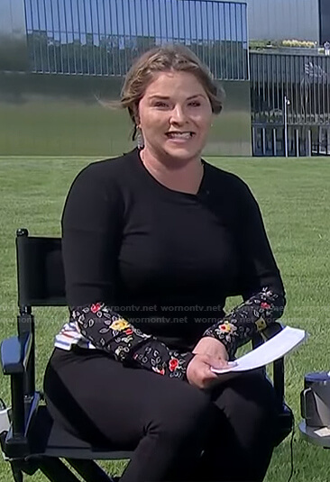 Wornontv Jennas Black Floral Mixed Media Sweater On Today Jenna Bush Hager Clothes And 