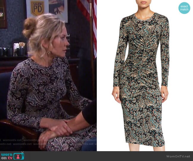 Aja Paisley-Print Ruched Dress by Joie worn by Kristen DiMera (Stacy Haiduk) on Days of our Lives