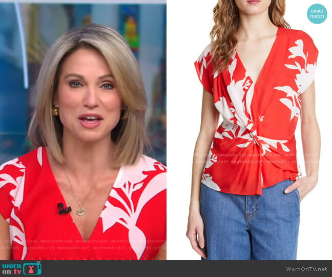 WornOnTV: Amy’s red floral v-neck top on Good Morning America | Amy ...