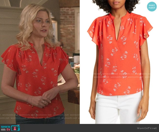 Marlina Cap Sleeve Floral Top by Joie worn by Stephanie Borden (Kylee Evans) on Good Witch