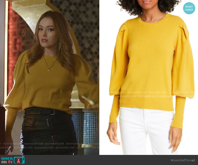 Puff Sleeve Cashmere Sweater by Jonathan Simkhai worn by Kirby Anders (Maddison Brown) on Dynasty