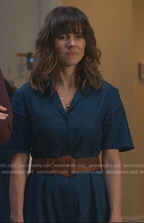 Judy’s blue shirtdress on Dead to Me