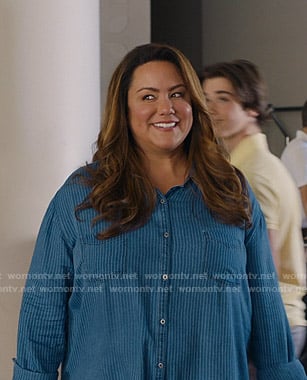 Katie's blue striped shirt on American Housewife