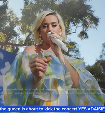 Katy Perry’s blue floral off-shoulder maxi dress on Good Morning America