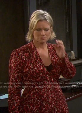 Kayla’s red abstract print dress on Days of our Lives