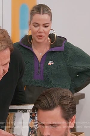 Khloe's green fleece hoodie on Keeping Up with the Kardashians