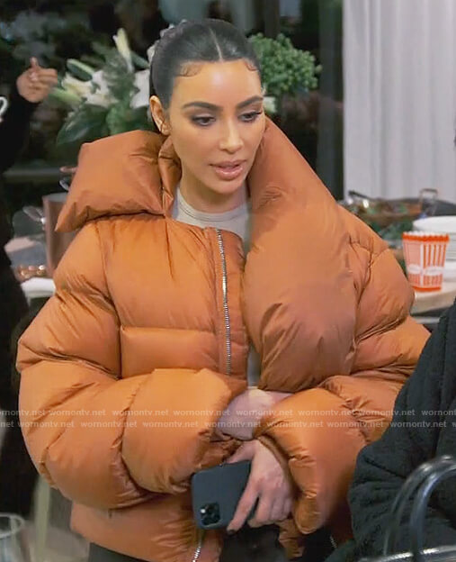 Kim’s orange padded jacket on Keeping Up with the Kardashians