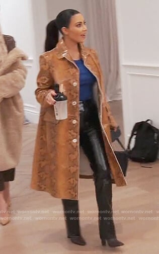Kim’s brown snakeskin print coat on Keeping Up with the Kardashians