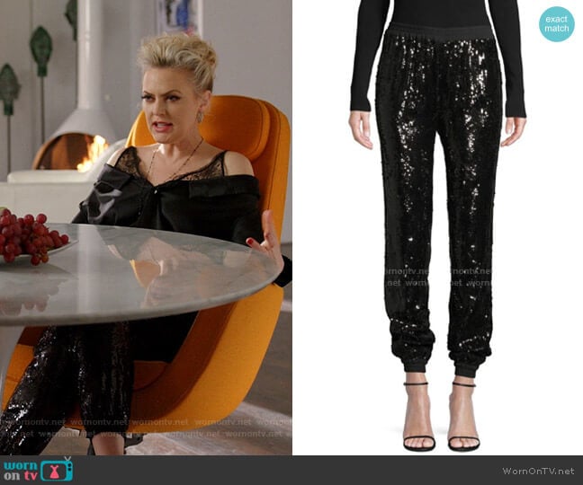 Sequin Jogger Pants by Michael Kors Collection worn by Alexis Carrington (Elaine Hendrix) on Dynasty