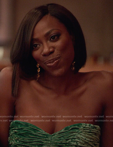 Molly's green velvet ruched top on Insecure