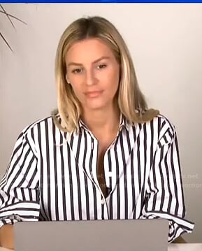 Morgan's white and blue striped shirt on E! News Daily Pop