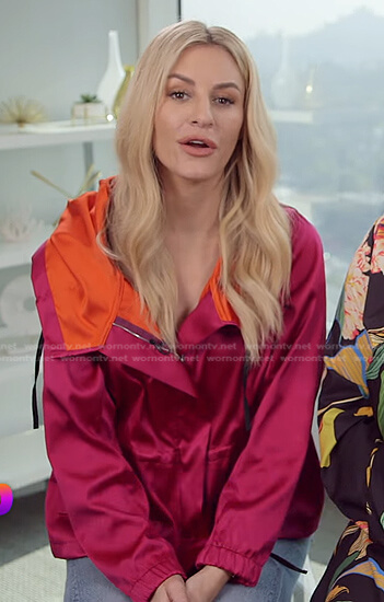 Morgan’s pink zip front jacket on E! News Daily Pop