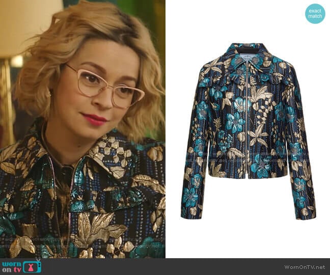 Ruffled Floral Brocade Jacket by Prada  worn by Pepper Smith (Julia Chan) on Katy Keene