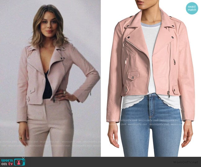 Wes Leather Zip Moto Jacket by Rebecca Minkoff worn by Noa Hamilton (Nathalie Kelley) on The Baker and the Beauty