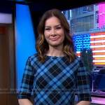 Rebecca Jarvis’s blue plaid midi dress on Good Morning America