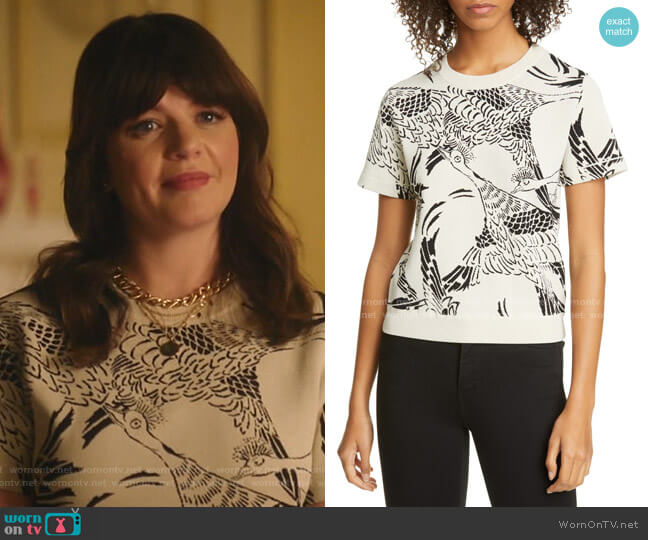 Phoenix Jacquard Sweater by RED Valentino worn by Casey Wilson on Katy Keene